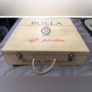 Vintage Wood WINE Case Box BOLLA Brass Latches Rope Handle - ITALY very nice NM